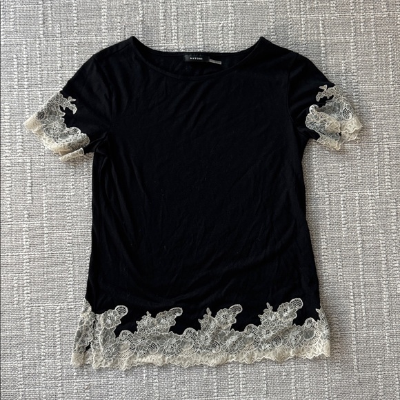 Natori Black Pajama Set with White Lace Accents - Picture 4 of 5